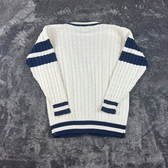 Vtg Izod Club Cable Knit Cricket Tennis Cardigan Sweater Women's M Navy Blue - Picture 9 of 12